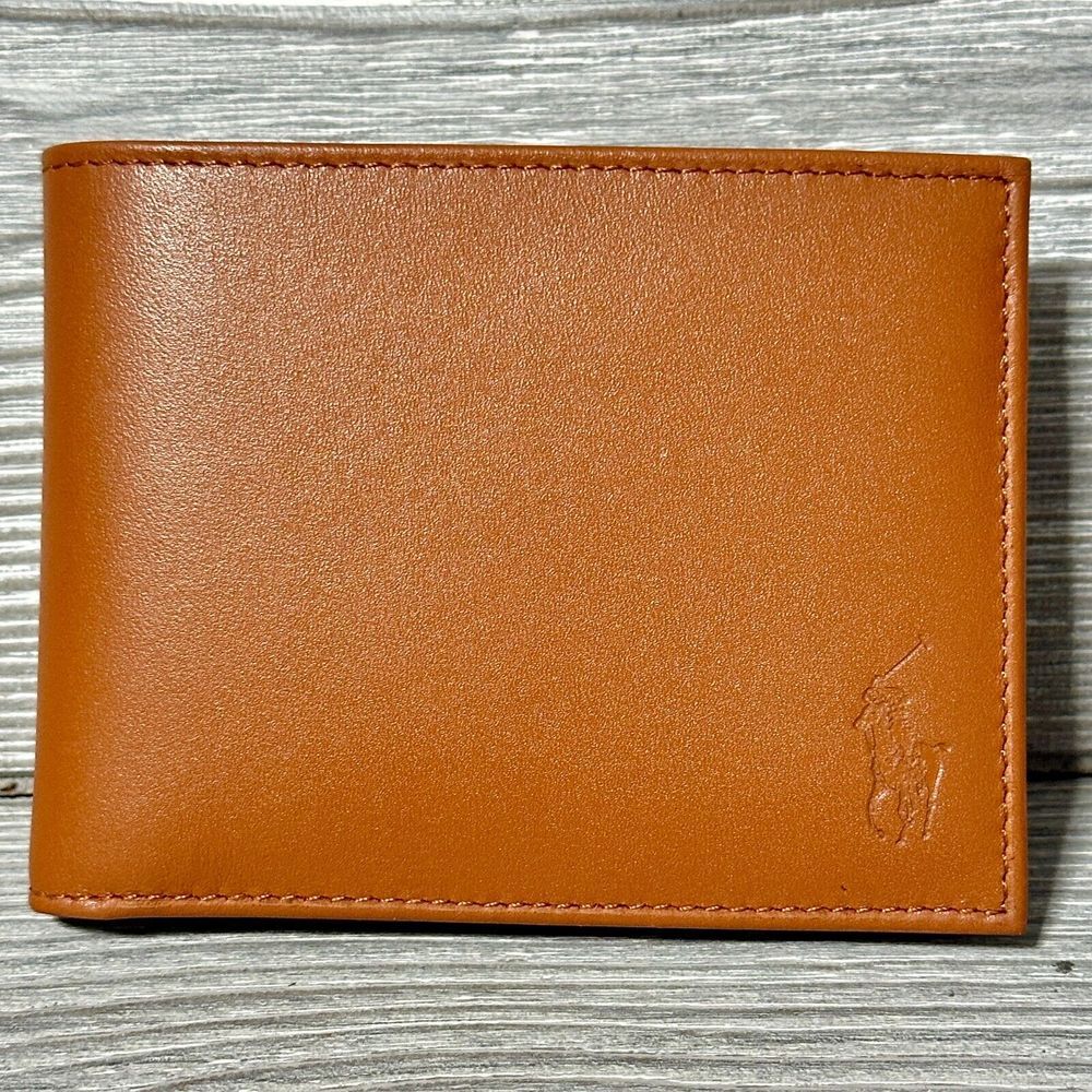 Polo Ralph Lauren Wallet Bifold Mens Light Brown Tan Pony Ongoing Embossed NWT